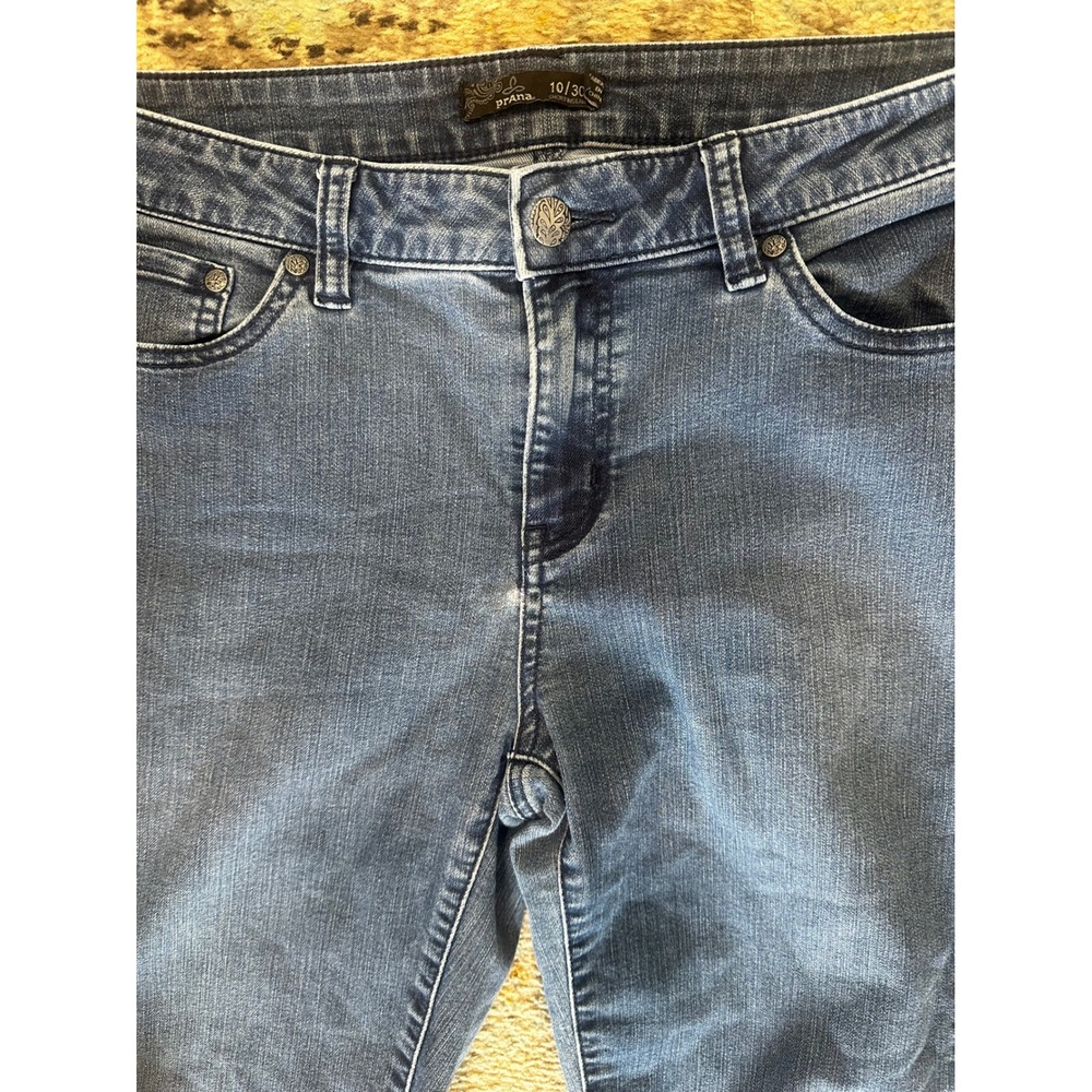 Prana Straight Leg Jeans Women 10/30 Short Inseam Med Wash Blue Denim MidRise - Picture 3 of 7
